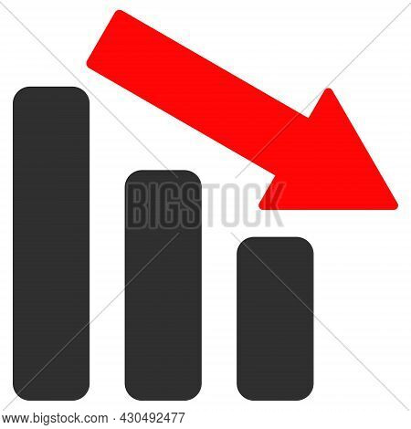 Down Trend Bar Chart Icon With Flat Style. Isolated Vector Down Trend Bar Chart Icon Image On A Whit