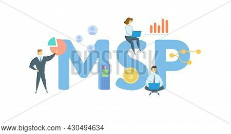 Msp, Managed Service Provider. Concept With Keyword, People And Icons. Flat Vector Illustration. Iso