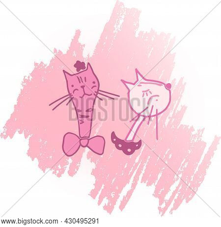 Vector Illustration Of Cats In Love For A Romantic Day. Pictures Of Cats In Vector Format For The De
