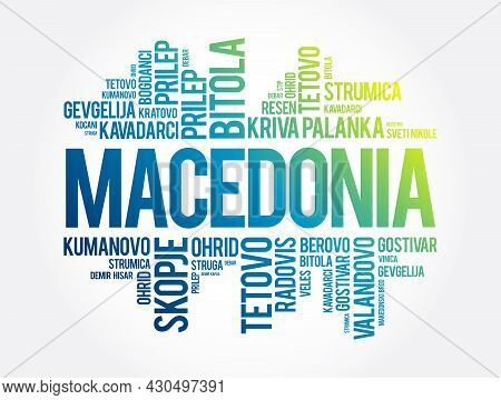 List Of Cities And Towns In The Republic Of Macedonia, Word Cloud Collage, Business And Travel Conce