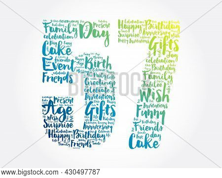 Happy 57th Birthday Word Cloud. Holiday Concept Background