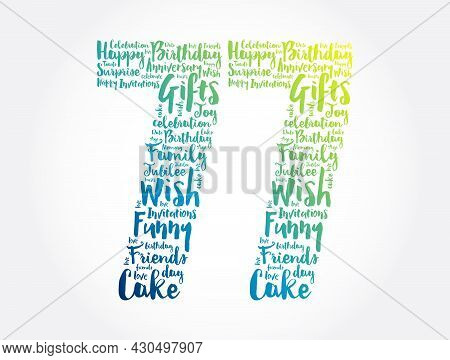 Happy 77th Birthday Word Cloud, Holiday Concept Background