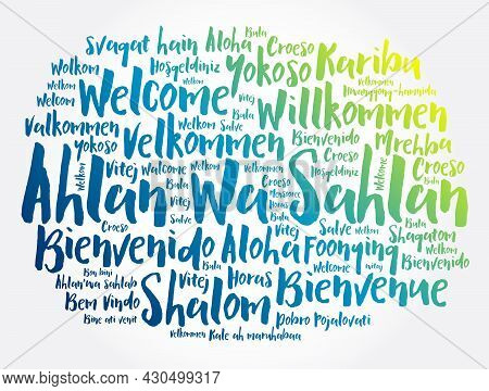 Ahlan Wa Sahlan (welcome In Arabic) Word Cloud In Different Languages, Conceptual Background