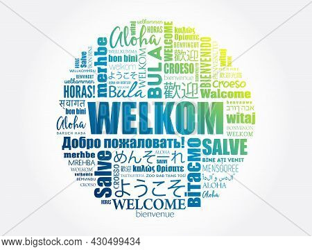 Welkom (welcome In Afrikaans) Word Cloud In Different Languages, Conceptual Background