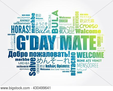 G'day Mate (welcome In Australian) Word Cloud In Different Languages, Conceptual Background