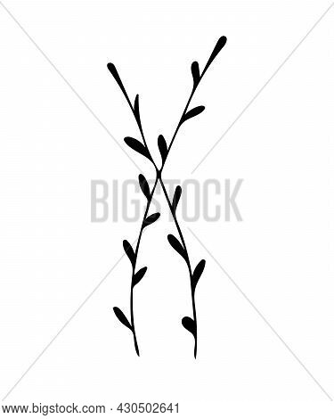 Botanical Linear Leaf Set. Abstract Minimalist Leaves Collection, Creative Herbal Art. Hand Drawn We