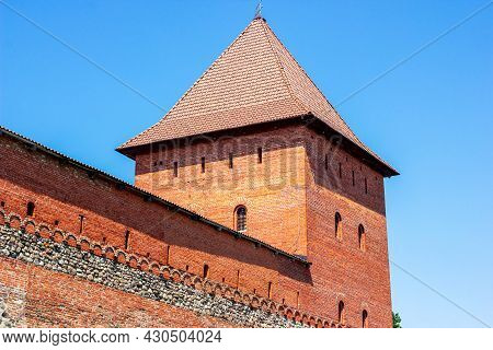Lida, Belarus - July 10, 2021: Archeological Monument Medieval Stone And Brick Lida Castle, Historic