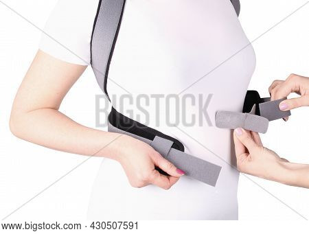 Orthopedic Lumbar Corset On The Human Body. Back Brace, Waist Support Belt For Back. Posture Correct