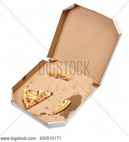 Close Up Of A Pizza In The Box On White Backgroubd