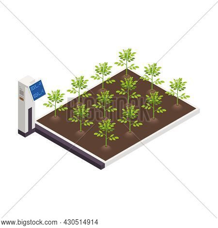 Space Colonization Terraforming Isometric Composition With View Of Plantation With Plants And Electr