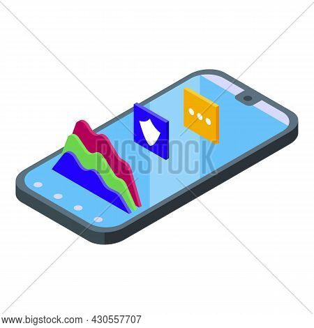 Smartphone Graph Icon Isometric Vector. Digital Business. Financial Analysis