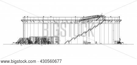Large Oil Tank With Floating Roof. Vector Rendering Of 3d. Wire-frame Style. The Layers Of Visible A