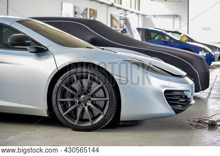 Nurburg, Germany - August 20, 2015. Garage Of Racing Rental Training Sports Cars. Road To Race Track