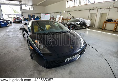 Nurburg, Germany - August 20, 2015. Garage Of Racing Rental Training Sports Cars. Road To Race Track