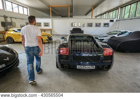 Nurburg, Germany - August 20, 2015. Garage Of Racing Rental Training Sports Cars. Road To Race Track