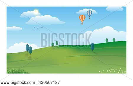 Calm Landscape. Cartoon Style. Vector Illustration. Isolated White Background.