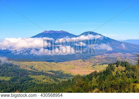 Landscape View Of Mount Raung Seen From Of Mount Ijen, Banyuwangi, East Java, Indonesia.