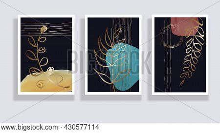 Trendy Set Of Minimalist Abstract Leaves And Abstract Forms. Minimal Botanical Wall Art. Mid Century