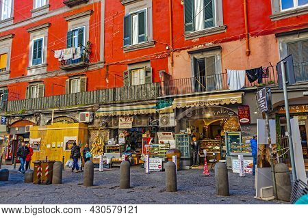 Naples, Italy - January 19, 2017: Street Scene In The Historical District Of The Naples, The Regiona