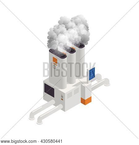 Space Colonization Terraforming Isometric Composition With Fuming Plant Facilities For Oxygen Produc