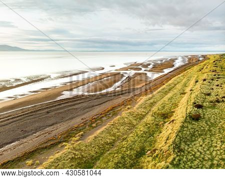 Aerial View Of Allonby Village Beach In Allerdale District In Cumbria, Uk
