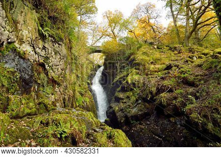 Famous Aira Force Waterfall On Aira Beck Stream, Located In The Lake District, Cumbria, Uk.