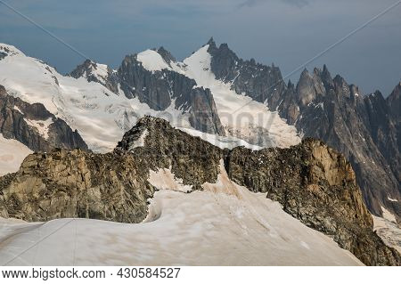 Summer View Of The Glacier From Punta Helbronner Of Monte Bianco , The Highest Mountain Range In The