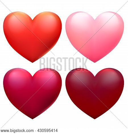 Vector Red Hearts Set For Valentine's Day Cards. Stickers Collection For Mother's Day, 8 March, Woma