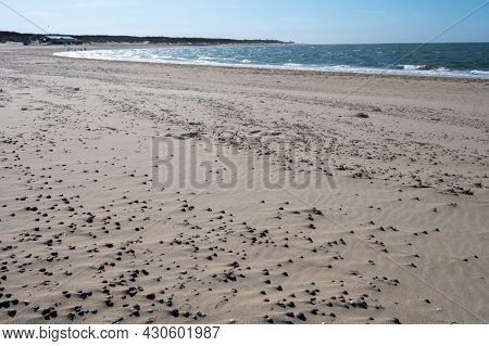 View On Wide White Sandy North Sea Beach In Renesse, Zeeland, Netherlands