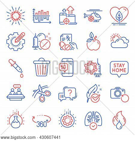 Science Icons Set. Included Icon As Eco Food, Trash Bin, Flammable Fuel Signs. Lungs, Prescription D
