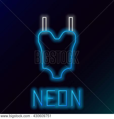 Glowing Neon Line Summer Beach Swimsuit Icon Isolated On Black Background. Beach Women Fashion. Colo
