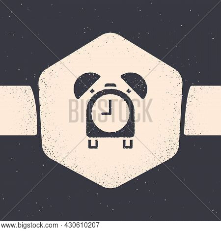 Grunge Alarm Clock Icon Isolated On Grey Background. Wake Up, Get Up Concept. Time Sign. Monochrome 