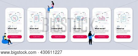Set Of Line Icons, Such As Feedback, Upper Arrows, Copyright Locker Icons. Ui Phone App Screens With