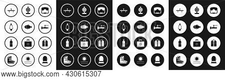 Set Diving Mask, Fish, Carabiner, Manifold, Industry Metallic Pipes And Valve, Aqualung And Icon. Ve