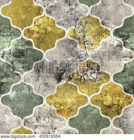 Seamless Moroccan Tile Mosaic Grungy Pattern For Surface Print