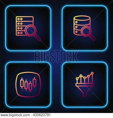 Set Line Sales Funnel With Chart, Browser Stocks Market, Server And . Gradient Color Icons. Vector