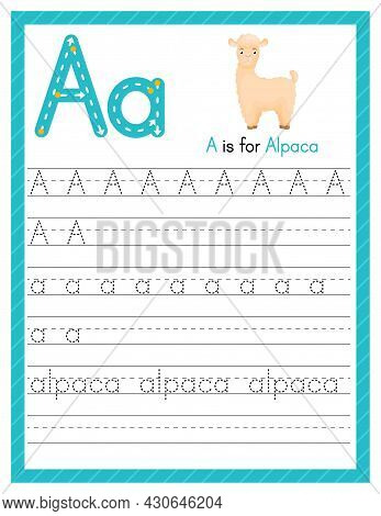 Trace Letter A Uppercase And Lowercase. Alphabet Tracing Practice Preschool Worksheet For Kids Learn