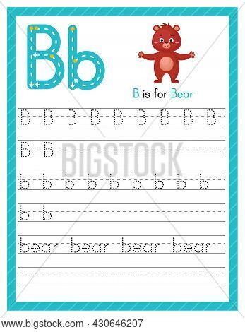 Trace Letter B Uppercase And Lowercase. Alphabet Tracing Practice Preschool Worksheet For Kids Learn