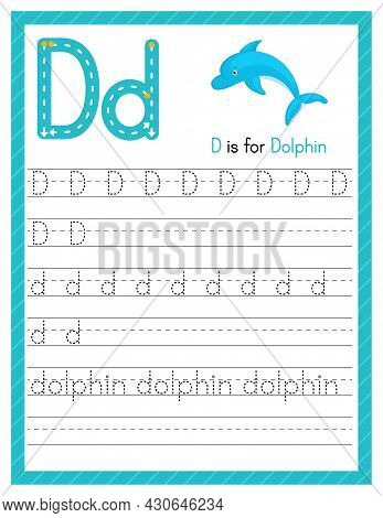 Trace Letter D Uppercase And Lowercase. Alphabet Tracing Practice Preschool Worksheet For Kids Learn