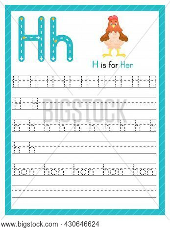 Trace Letter H Uppercase And Lowercase. Alphabet Tracing Practice Preschool Worksheet For Kids Learn