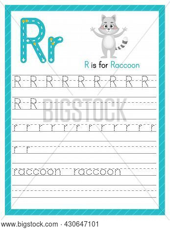 Trace Letter R Uppercase And Lowercase. Alphabet Tracing Practice Preschool Worksheet For Kids Learn