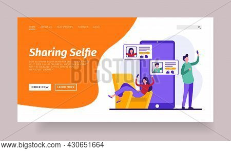 Posting Selfies On Social Media. Young People Take Pictures And Share Online With Getting Likes. Tec
