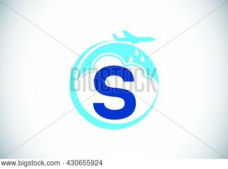 Initial S Monogram Alphabet With An Airplane And Cloud. Artificial Rainmaking. Cloud Seeding Logo. M