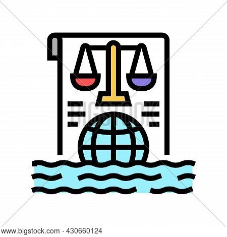 Ocean And Law Of Sea Social Problem Color Icon Vector. Ocean And Law Of Sea Social Problem Sign. Iso