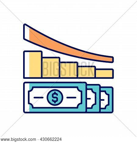 Expense Reduction Rgb Color Icon. Market Crisis. Decrease In Cost. Money Inflation. Financial Litera