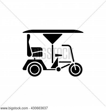 Bicitaxi Black Glyph Icon. Tourists Transportation. Bicycle Taxi. Commercial Vehicle With Three Whee