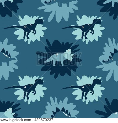 Blue Dinosaur Dots Seamless Pattern Background Design