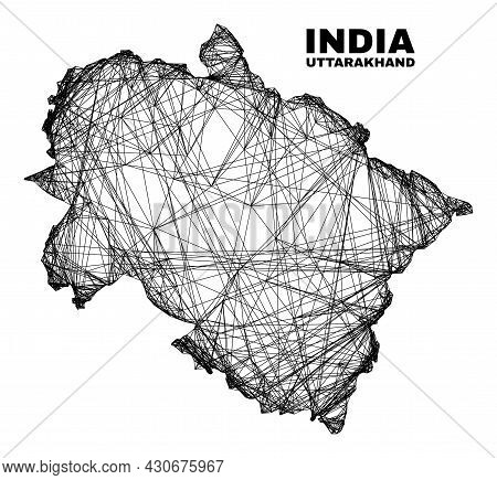 Wire Frame Irregular Mesh Uttarakhand State Map. Abstract Lines Form Uttarakhand State Map. Wire Car