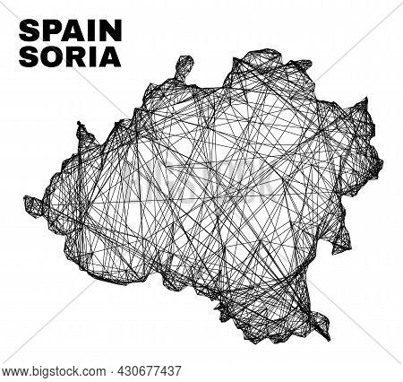 Carcass Irregular Mesh Soria Province Map. Abstract Lines Form Soria Province Map. Wire Carcass Flat