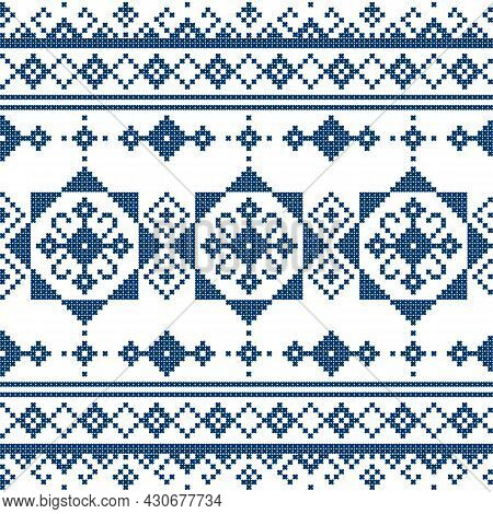 Zmijanjski Vez Traditional Vector Folk Art Seamless Pattern - Textile Or Fabric Print Design Inspire